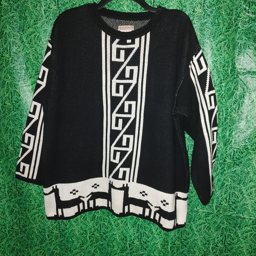 Esprit Sweater Long Sleeve Pre-owned Medium 100% Cotton Geometric Print